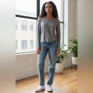 J.Crew Womens Tissue Tee M Gray Long Sleeve Lightweight Cotton Tee Shirt